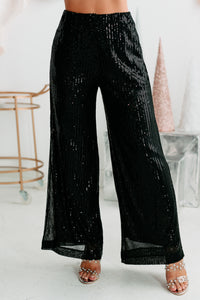 Glitter Goals Sequin Wide Leg Pant (Black) - NanaMacs