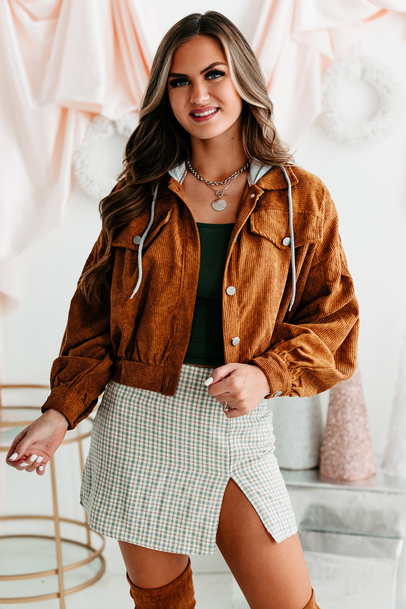 Corduroy Cool Hooded Corduroy Jacket (Brown) - NanaMacs