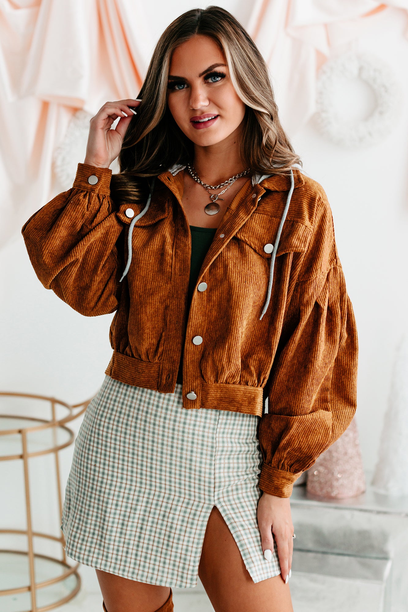 Corduroy Cool Hooded Corduroy Jacket (Brown) - NanaMacs