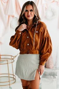 Corduroy Cool Hooded Corduroy Jacket (Brown) - NanaMacs