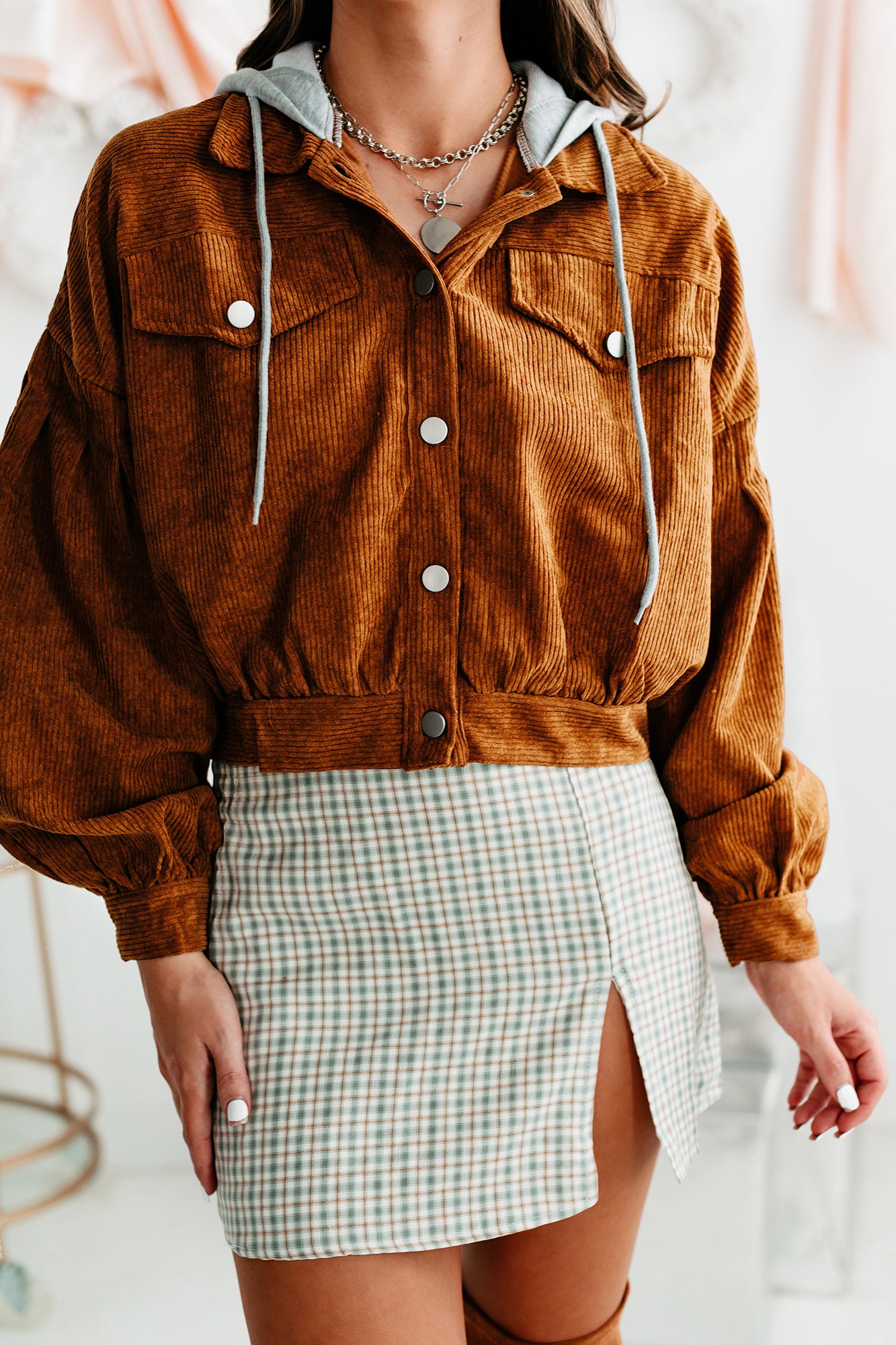 Corduroy Cool Hooded Corduroy Jacket (Brown) - NanaMacs