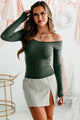 Don't Be Basic Long Sleeve Boatneck Crop Top (Hunter Green) - NanaMacs