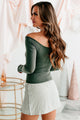 Don't Be Basic Long Sleeve Boatneck Crop Top (Hunter Green) - NanaMacs