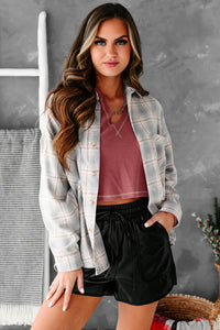 Never Plaid It So Good Oversized Plaid Shacket (White/Gray) - NanaMacs