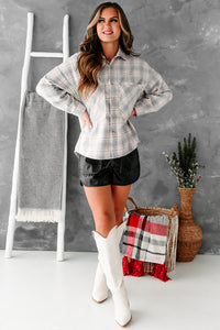 Never Plaid It So Good Oversized Plaid Shacket (White/Gray) - NanaMacs