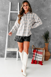 Never Plaid It So Good Oversized Plaid Shacket (White/Gray) - NanaMacs