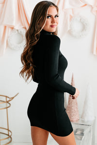 Wise Decision Long Sleeve Turtleneck Bodycon (Black) - NanaMacs