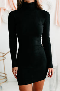 Wise Decision Long Sleeve Turtleneck Bodycon (Black) - NanaMacs