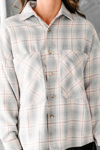 Never Plaid It So Good Oversized Plaid Shacket (White/Gray) - NanaMacs