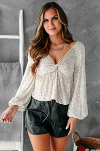 Sparkle & Shine Sequin Balloon Sleeve Top (Ivory) - NanaMacs