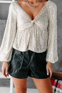 Sparkle & Shine Sequin Balloon Sleeve Top (Ivory) - NanaMacs