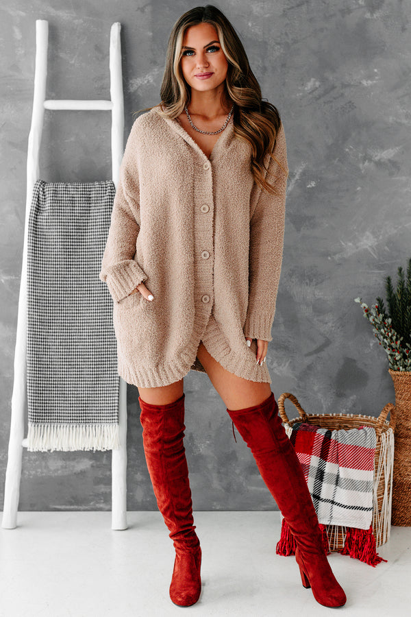 Hold Me Forever Fuzzy Sweater Knit Hooded Cardigan (Mocha) - NanaMacs