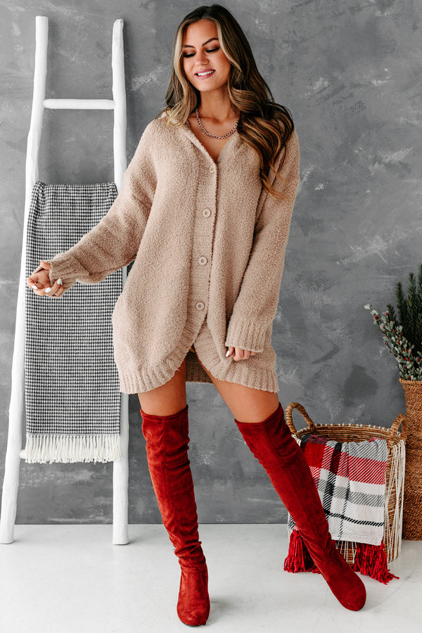 Hold Me Forever Fuzzy Sweater Knit Hooded Cardigan (Mocha) - NanaMacs