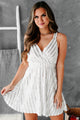Shimmerfest Striped Sequin Mini Dress (Silver/Off White) - NanaMacs