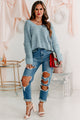 Morning Chill Dolman Sleeve Diamond Knit Sweater (Dusty Blue) - NanaMacs