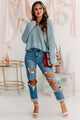 Morning Chill Dolman Sleeve Diamond Knit Sweater (Dusty Blue) - NanaMacs