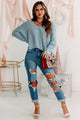 Morning Chill Dolman Sleeve Diamond Knit Sweater (Dusty Blue) - NanaMacs