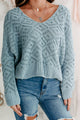 Morning Chill Dolman Sleeve Diamond Knit Sweater (Dusty Blue) - NanaMacs