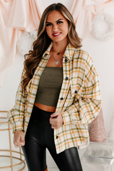 Cold Drives Oversized Plaid Shacket (Mustard/Sage) - NanaMacs