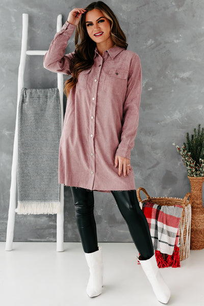 Attitude Adjustment Corduroy Shirt Dress (Ash Purple) - NanaMacs