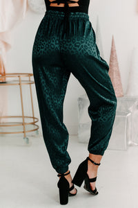 Sarabi Leopard Satin Joggers (Hunter Green) - NanaMacs