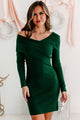 All Spruced Up Off The Shoulder Sweater Dress (Hunter Green) - NanaMacs