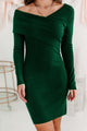 All Spruced Up Off The Shoulder Sweater Dress (Hunter Green) - NanaMacs
