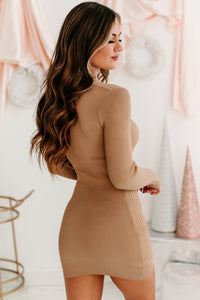 Wise Decision Long Sleeve Turtleneck Bodycon (Taupe) - NanaMacs