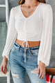 Mischievous Mind Ruched Front Long Sleeve Crop Top (Ivory) - NanaMacs