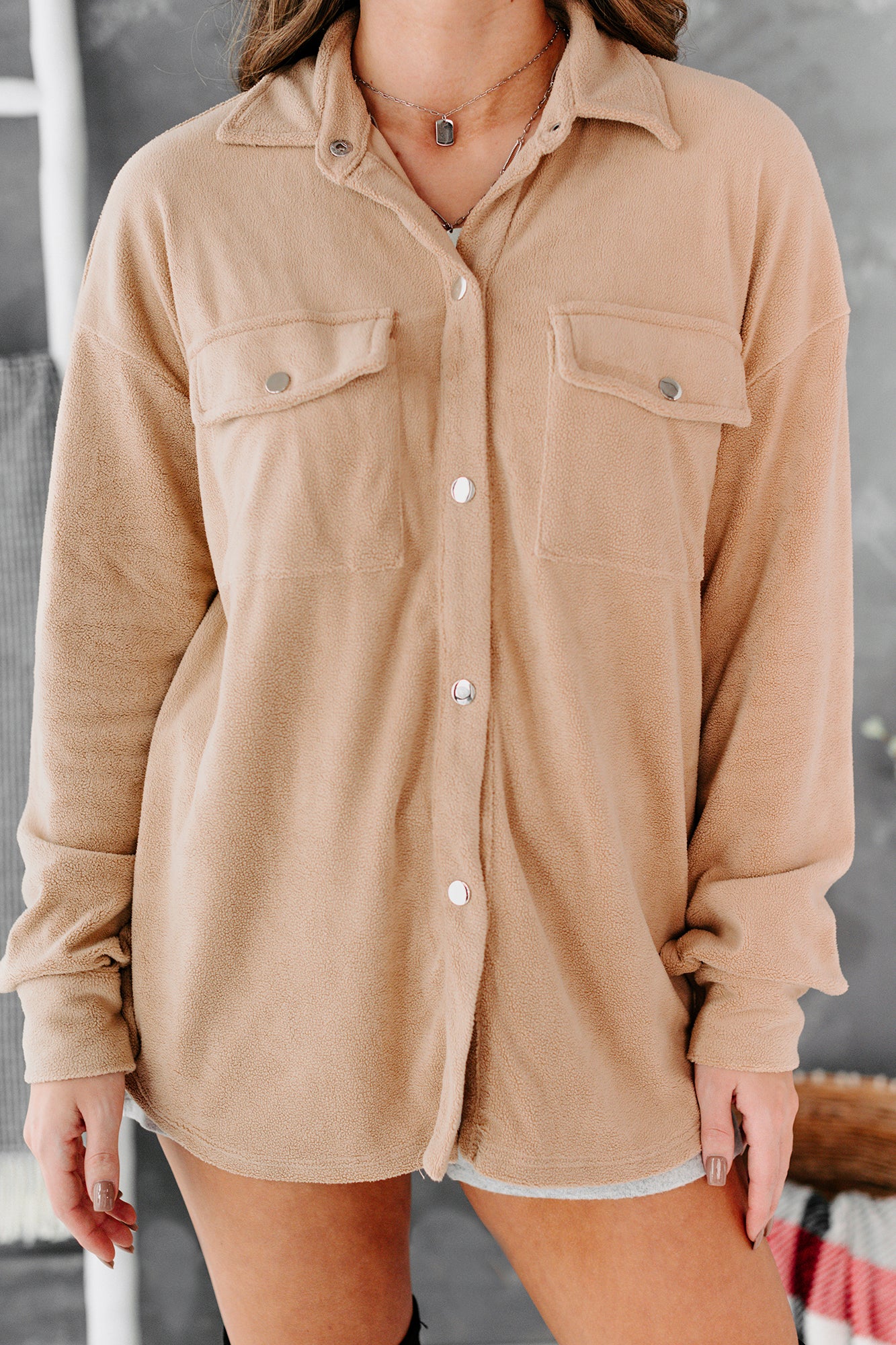 Laid Back Lady Fleece Shacket (Beige) · NanaMacs