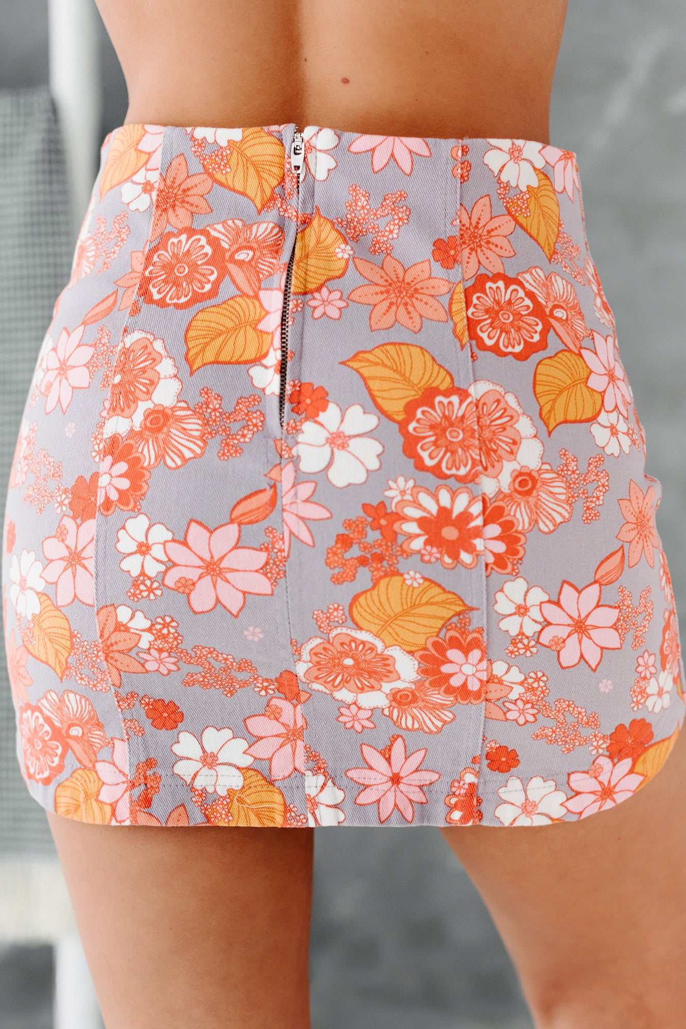 Staying Groovy Floral Printed Mini Skirt (Grey Multi) - NanaMacs