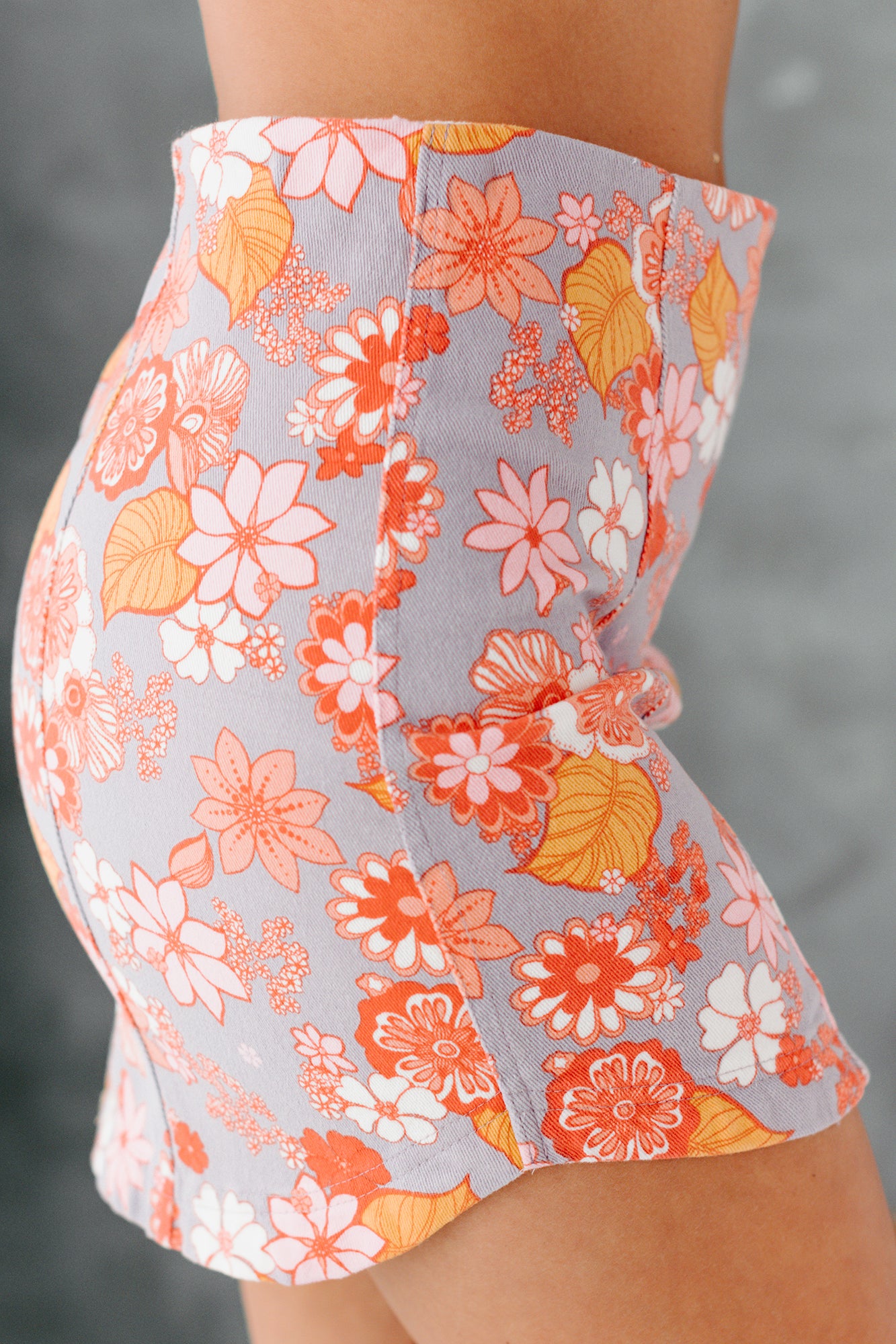 Staying Groovy Floral Printed Mini Skirt (Grey Multi) - NanaMacs