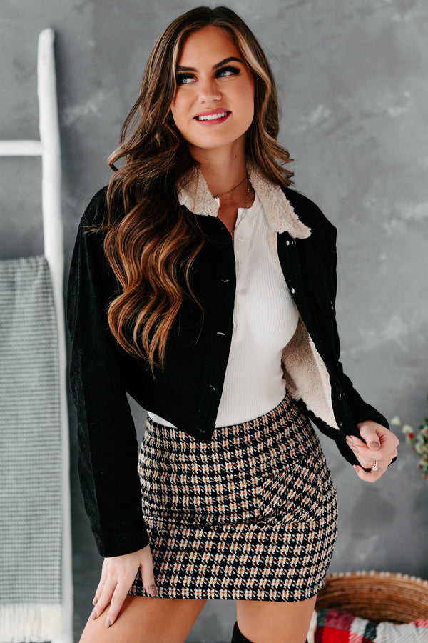 Corduroy Cutie Cropped Sherpa Lined Corduroy Jacket (Black) - NanaMacs