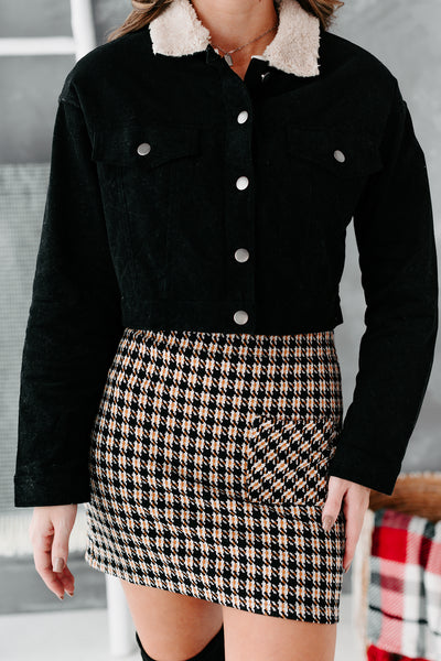 Corduroy Cutie Cropped Sherpa Lined Corduroy Jacket (Black) - NanaMacs