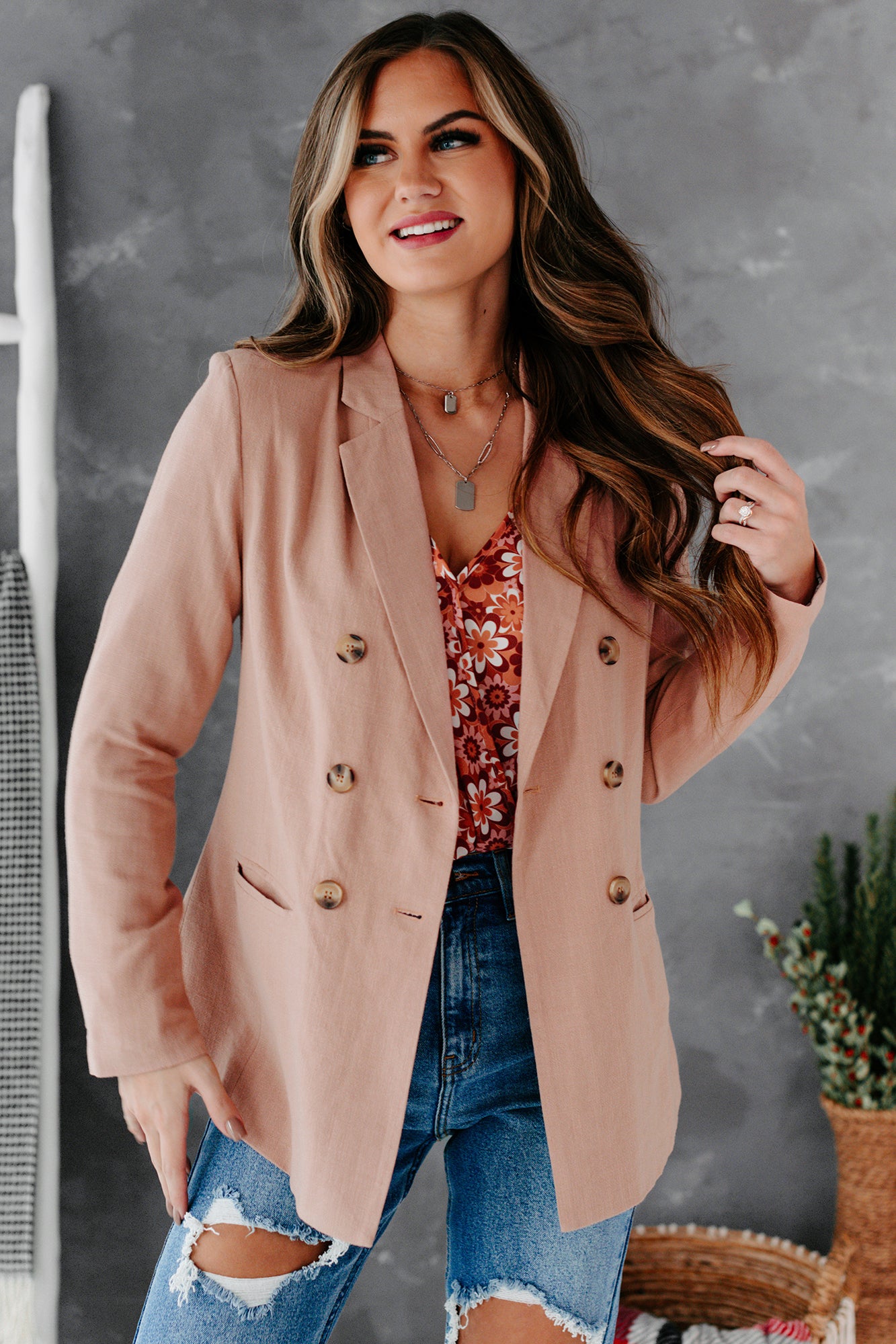 Office Sweetheart Linen Blazer (Dusty Pink) - NanaMacs