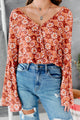 Peace, Love, & Floral Retro Floral Print Bodysuit (Rust Multi) - NanaMacs