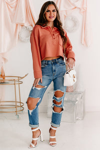 Let's Talk It Out French Terry Collared Crop Top (Brick) - NanaMacs