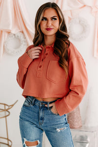 Let's Talk It Out French Terry Collared Crop Top (Brick) - NanaMacs