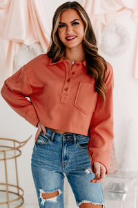 Let's Talk It Out French Terry Collared Crop Top (Brick) - NanaMacs