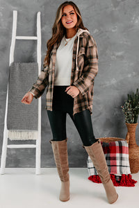 Real Talk Hooded Plaid Shacket (Mocha Mix) - NanaMacs