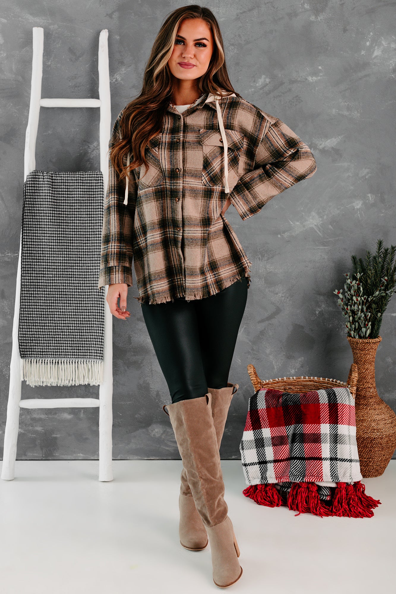 Real Talk Hooded Plaid Shacket (Mocha Mix) - NanaMacs