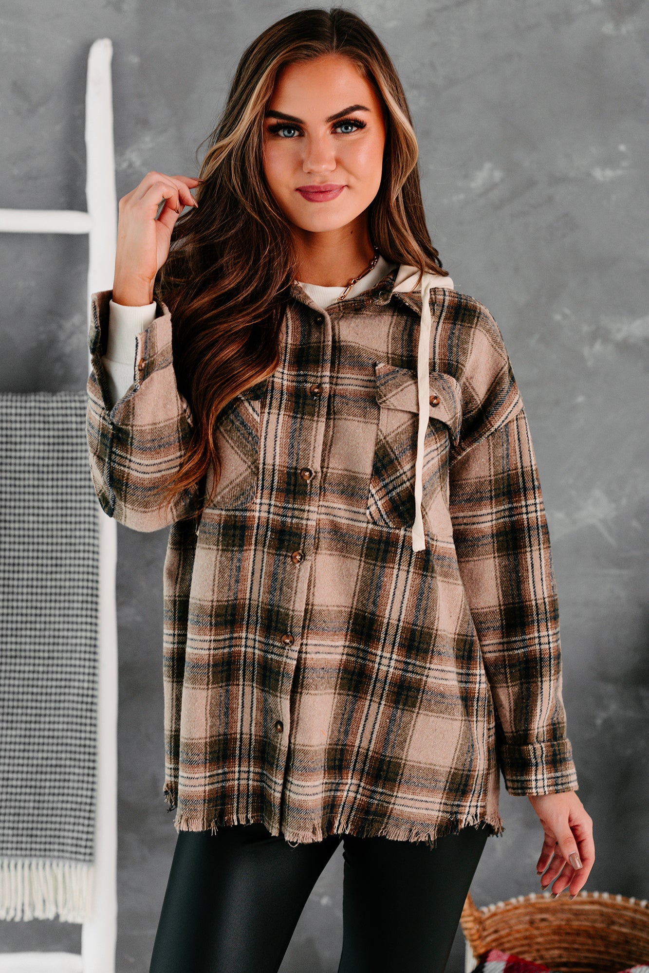 Real Talk Hooded Plaid Shacket (Mocha Mix) - NanaMacs