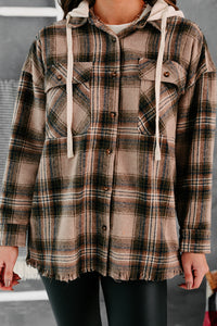 Real Talk Hooded Plaid Shacket (Mocha Mix) - NanaMacs