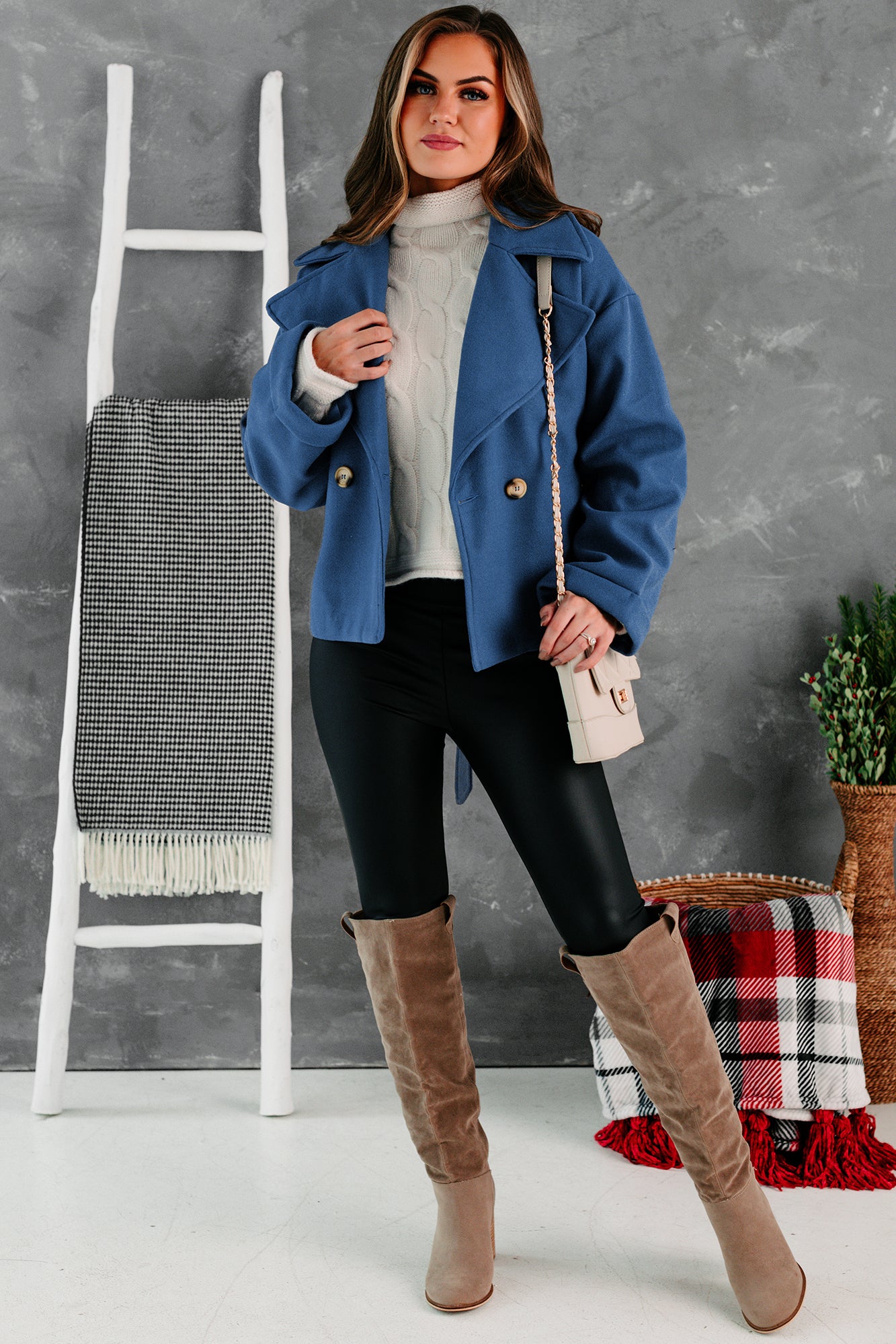 Daily Outings Cropped Belted Coat (Sea Blue) - NanaMacs