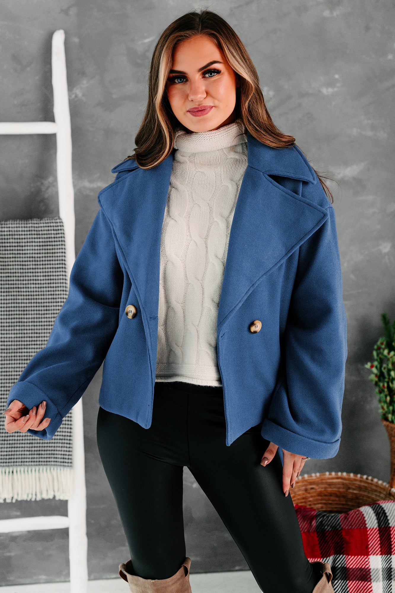Daily Outings Cropped Belted Coat (Sea Blue) - NanaMacs