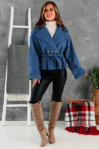 Daily Outings Cropped Belted Coat (Sea Blue) - NanaMacs