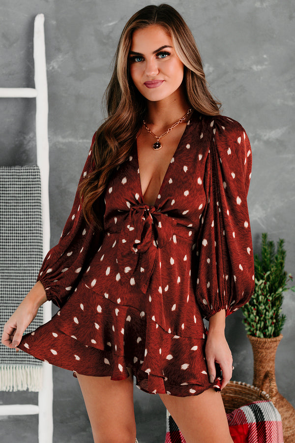 Leaving An Impression Spotted Tie-Front Romper (Rust) - NanaMacs