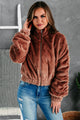 One Of The Cool Kids Ruched Faux Fur Jacket (Mauve) - NanaMacs