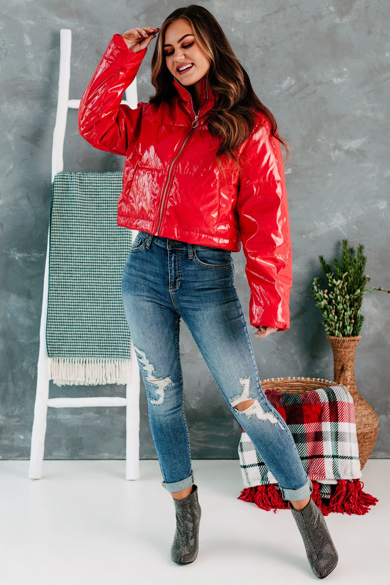Not That Innocent Patent Leather Puffer Jacket (Red) - NanaMacs