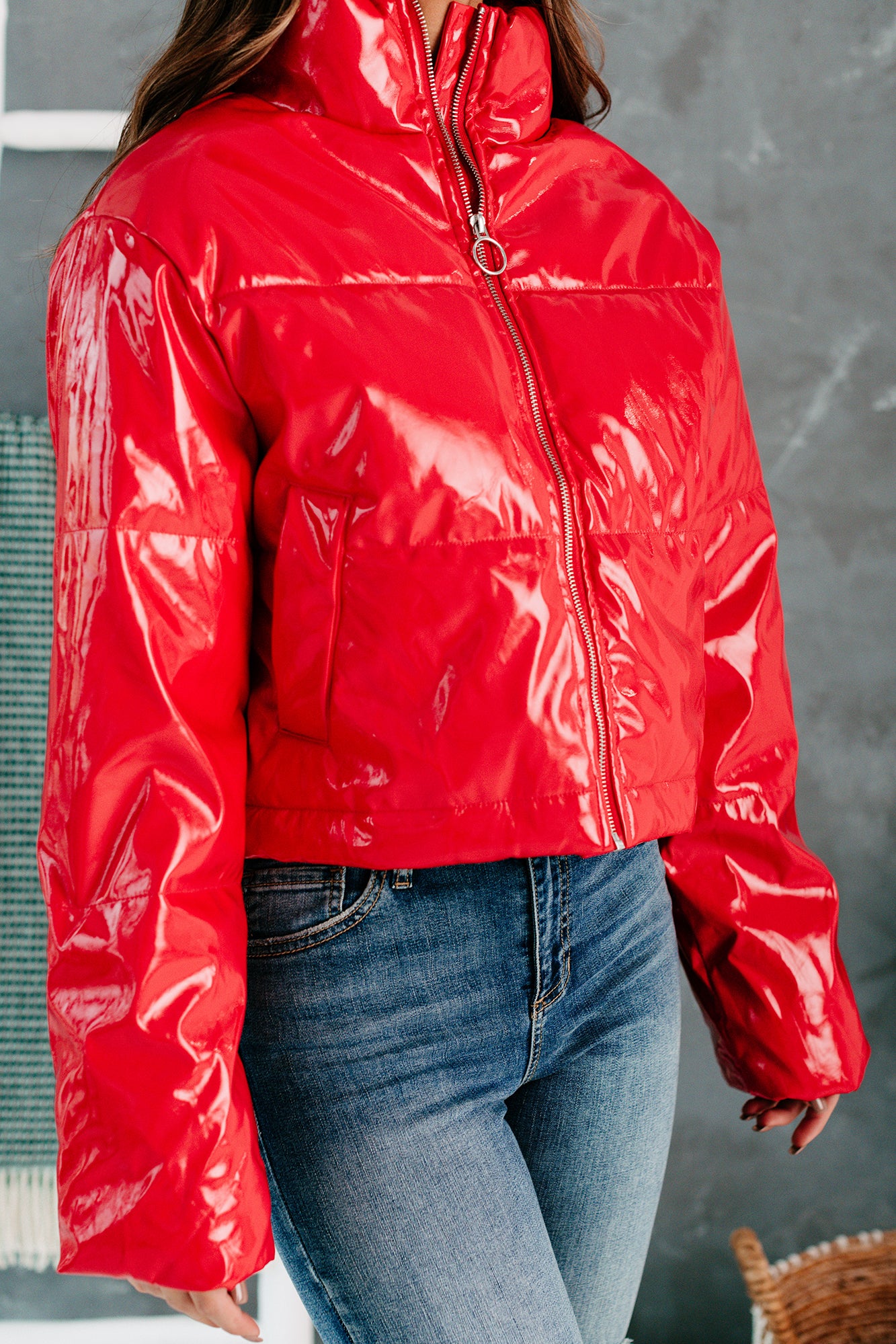 Not That Innocent Patent Leather Puffer Jacket (Red) - NanaMacs